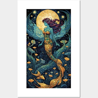 Starry Night Symphony: Van Gogh-Inspired Mermaid Posters and Art